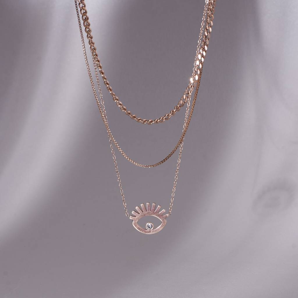 Gold Evil Eye Layered Necklace : NS11589-M-G