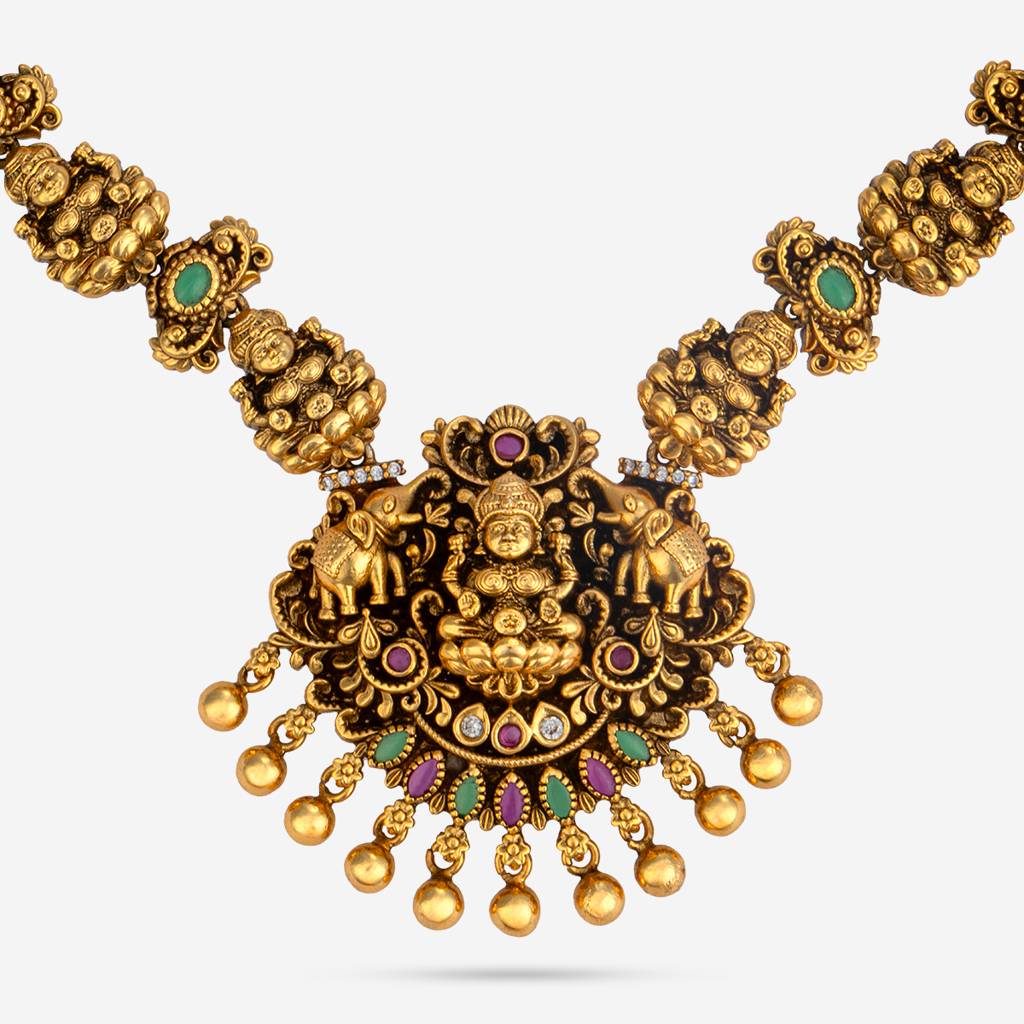 Kushal'S Fashion Jewellery Ruby-Green Gold-Plated Ethnic Antique Necklace And Earring Set  -186402 : 444561