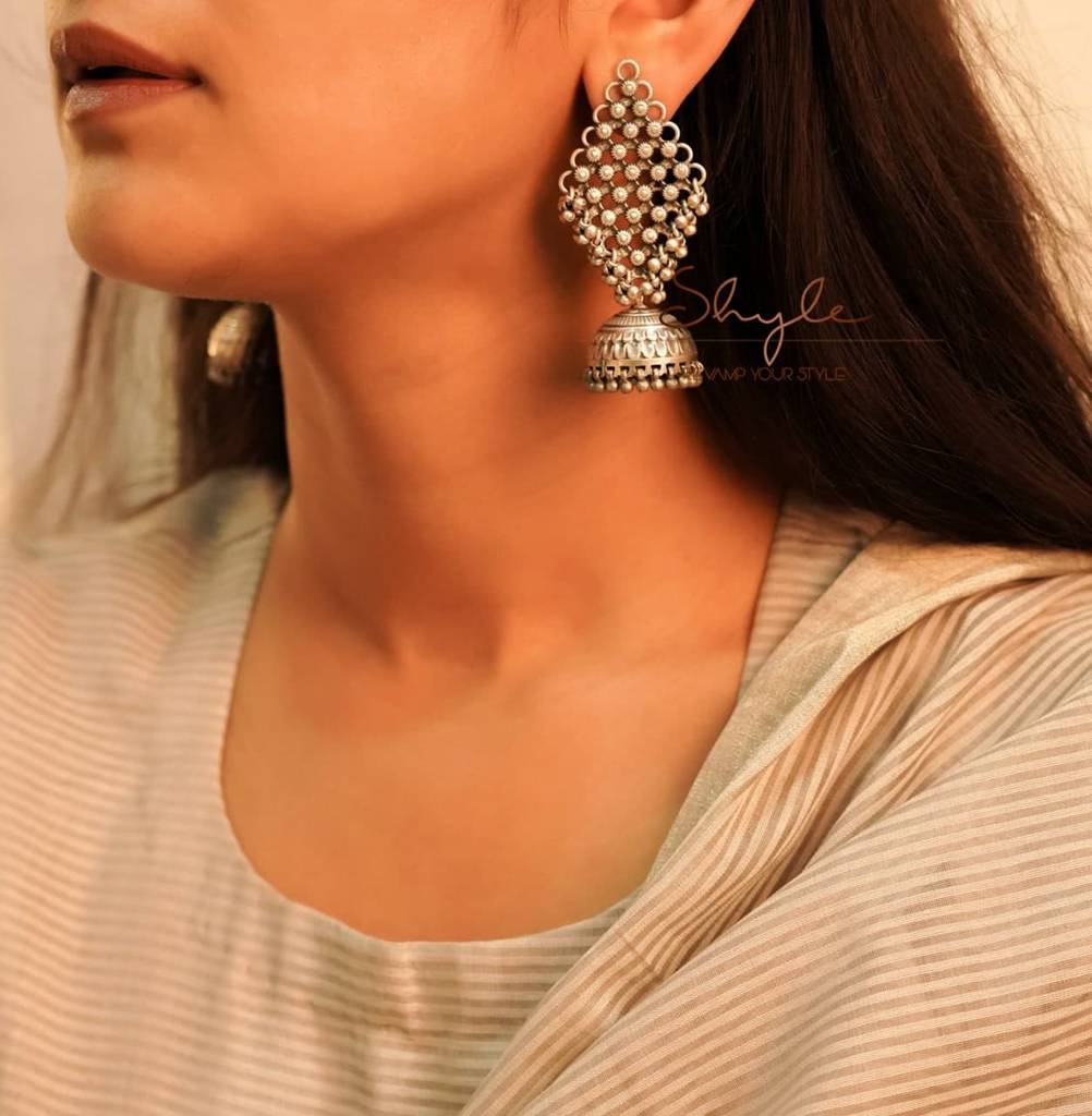 Tattva Intricate Jali Jhumka Drop Statement Necklace Set : SN1071