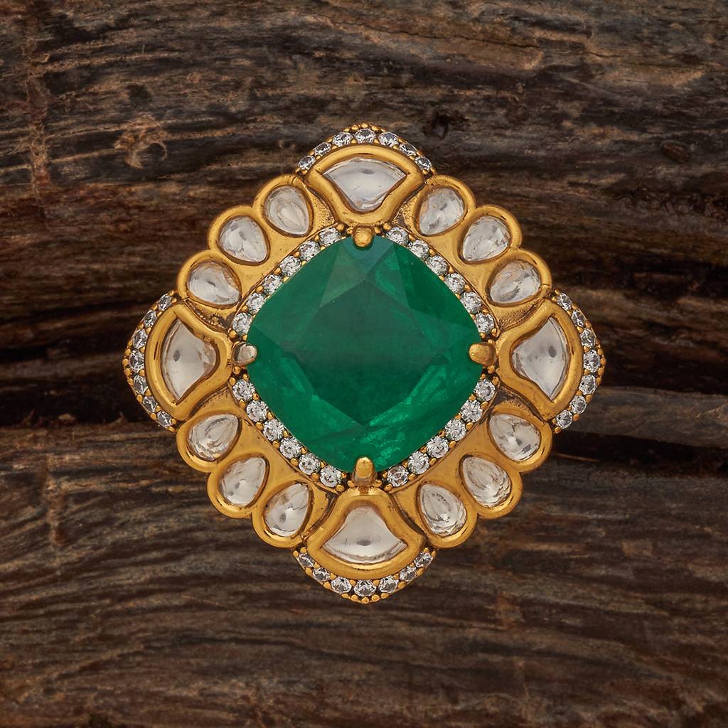 Kushal'S Fashion Jewellery Green Victorian-Plated Ethnic Kundan Finger Ring-182227 : 435308