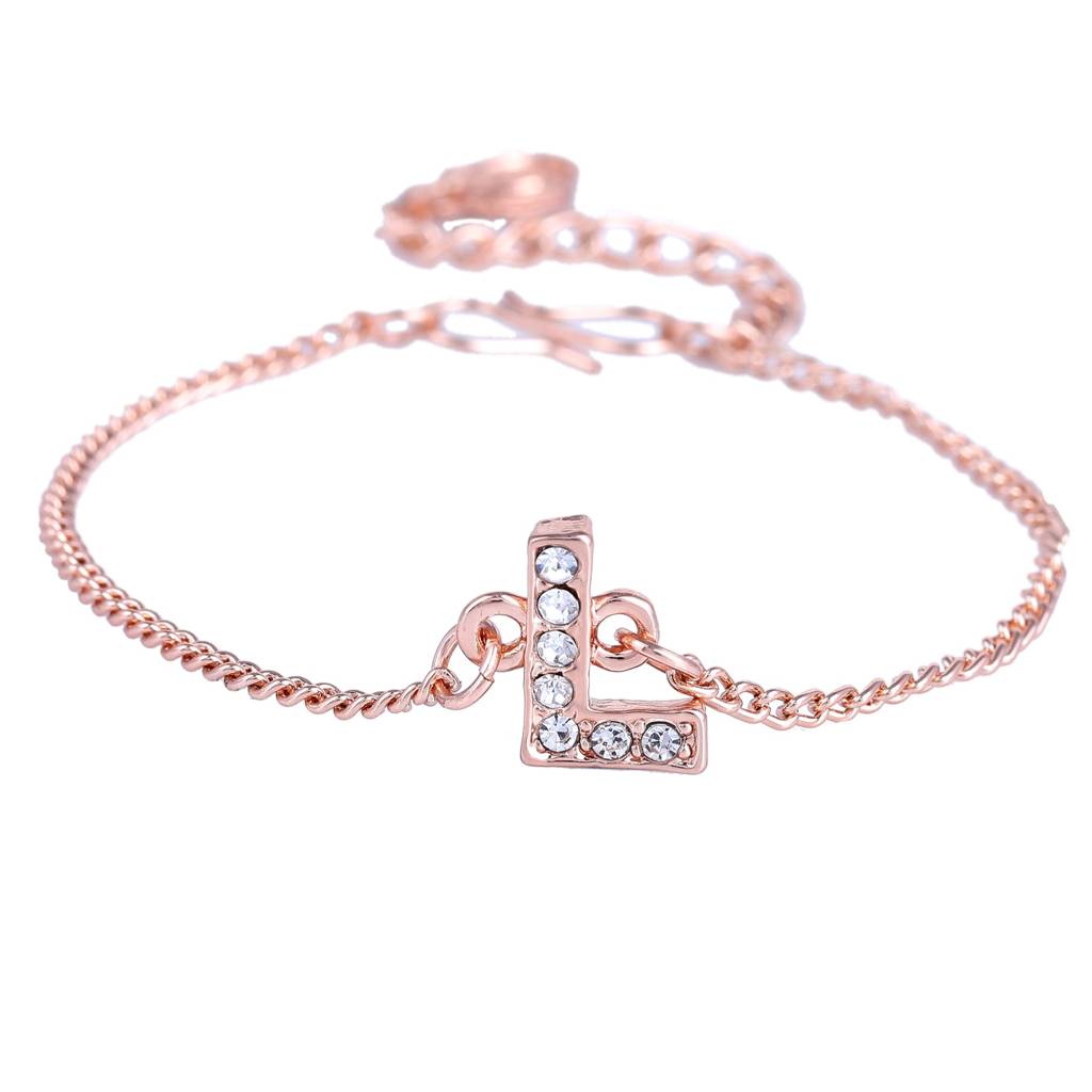 Estele Rosegold Plated Captivating Medium 'L' Letter Bracelet With Crystals For Women : 102178-RG-LBR