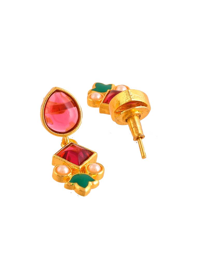 Forever More Pink Stones Enamelled Layered Necklace Jewellery Set : 8905124498189