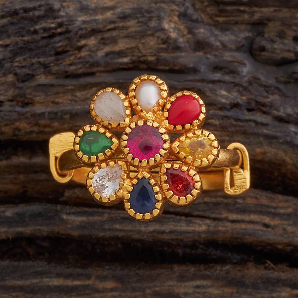 Kushal'S Fashion Jewellery Women Gold Plated Floral Cz 92.5 Pure Silver Finger Ring-178160 : 426747