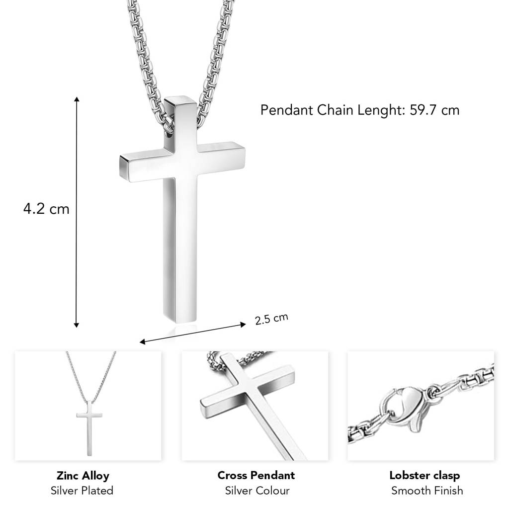 Silver Plated Fancy Cross Pendant With Box Chain Fashion Jewellery Gift For Men & Boys : PX5CH95