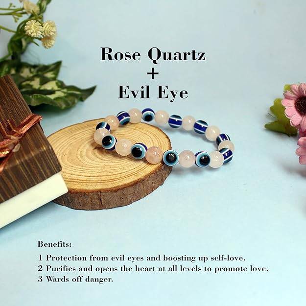 Gehena By Estele Stylish Evil Eye Charm Beaded Bracelet For Men & Women: Pink & Blue Evil Eye Beads Wristwe : OSAK008-IRPNBLBR