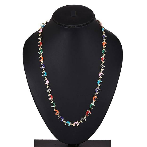 Fashion Jewelry Colorful Dolphin Design Necklace For Women: Gold Plated Dolphin-Themed Enamel Necklace: C : OSAK005-IGMCCHAIN