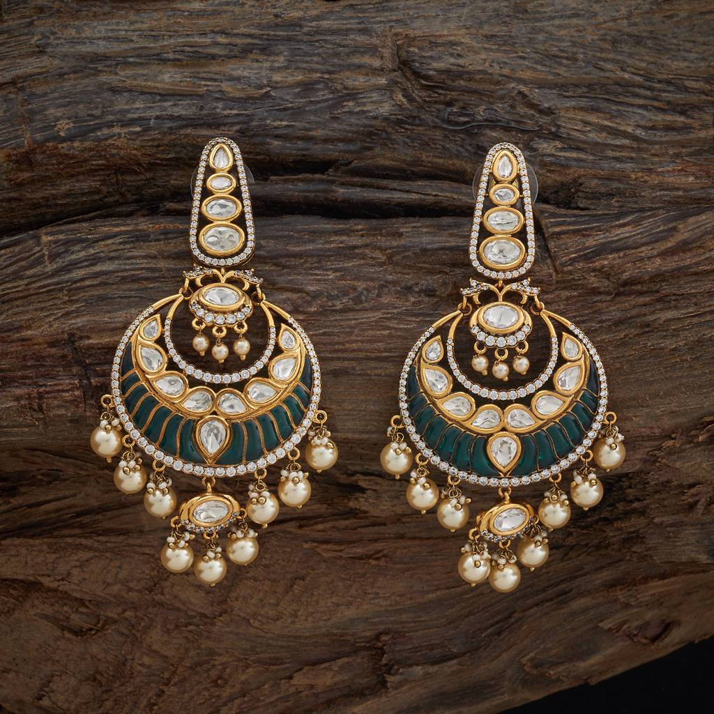 Kushal'S Fashion Jewellery Green Victorian Plated Bridal Kundan Earring : 426857