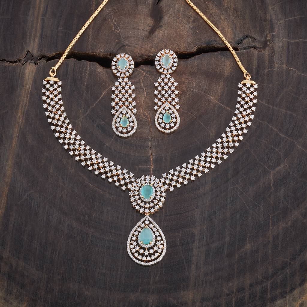 Kushal'S Fashion Jewellery Rhodium-Plated Cubic Zirconia Studded Jewellery Set-177999 : 426483