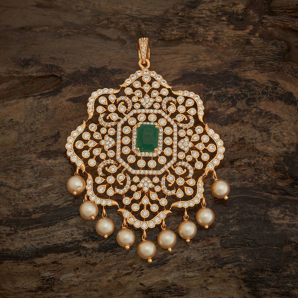 Kushal'S Fashion Jewellery Green Gold-Plated Party Zircon Pendant-182090 : 434979