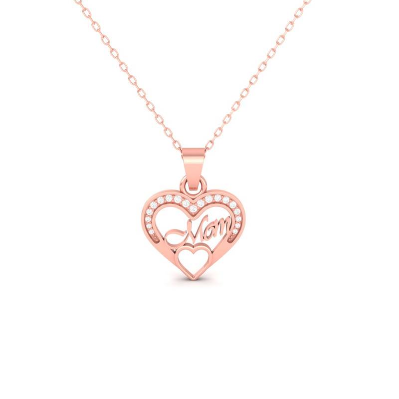 "Mom" Heart Moissanite Necklace : TGDP-297-Y