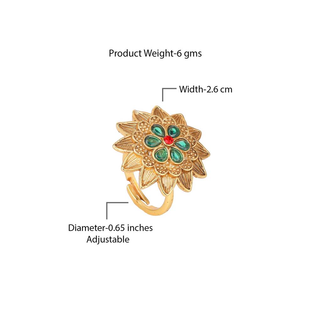 Estele Gold Plated Flower Designer Matte Finish Finger Ring With Multi-Color Crystals For Women. : AD-148-IGGNRBRING