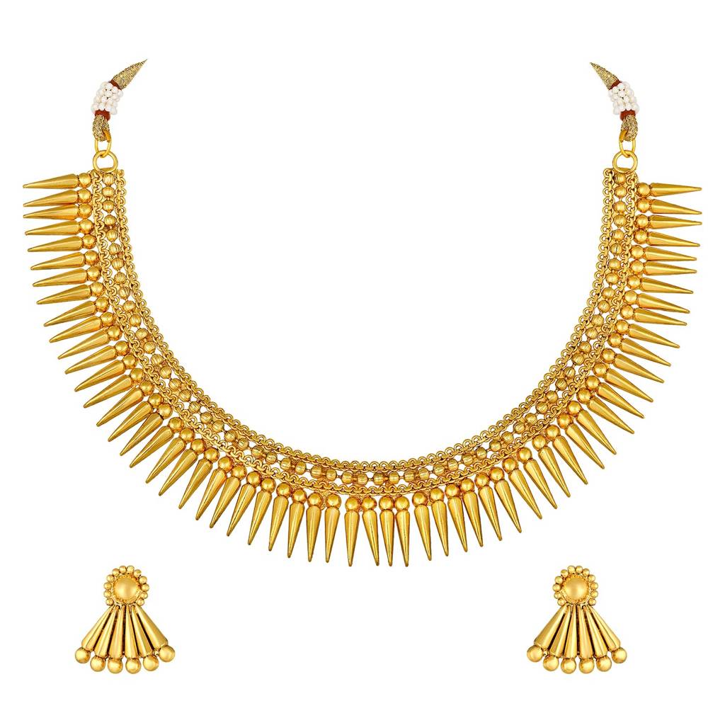 Gold Plated Choker Necklace With Earring Ethnic Jewellery Set Gift For Women Girls : PF04N134