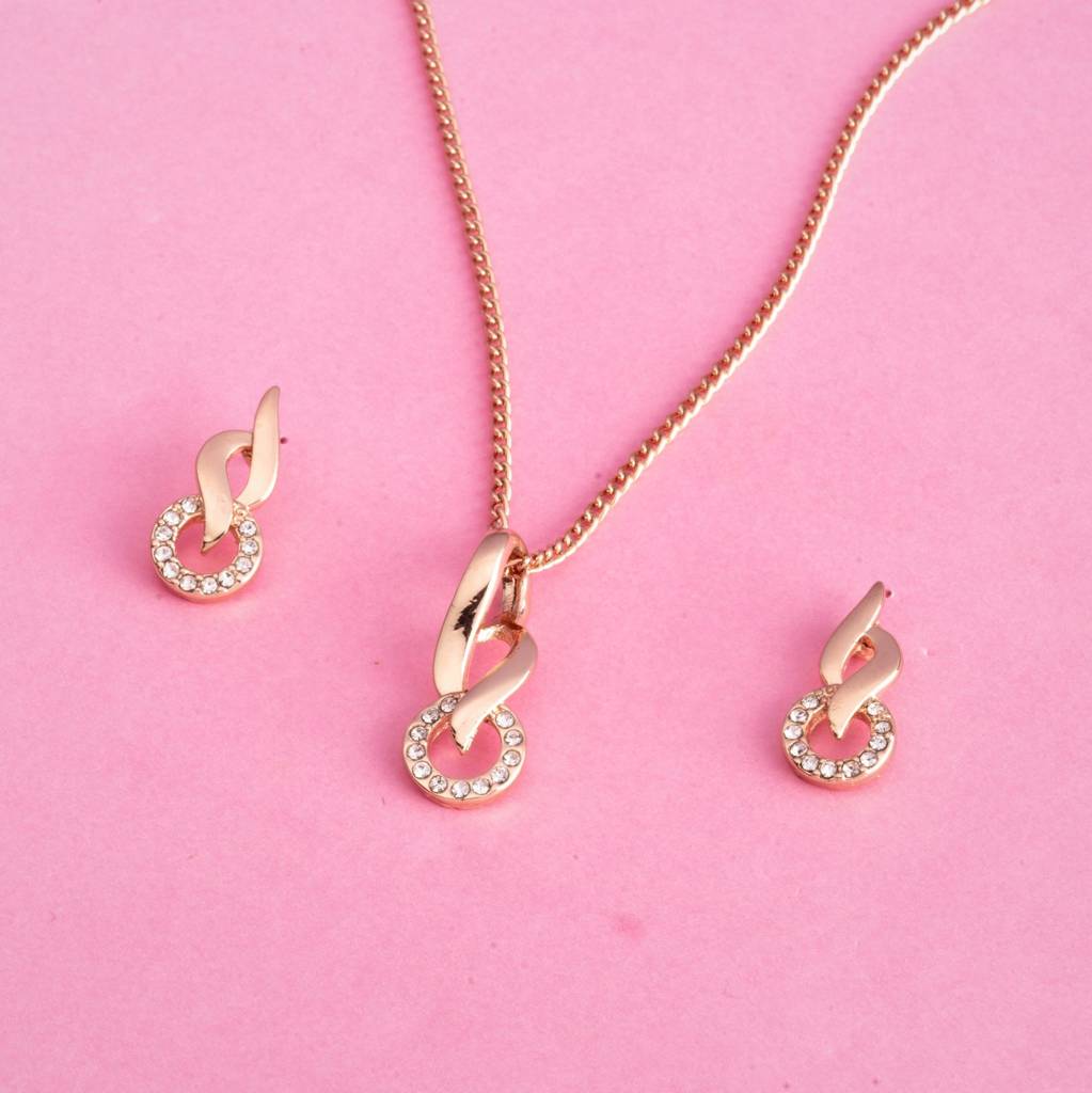 Estele Rosegold Plating Austrian Crystal Flame Ring Shaped Pendant Necklace Set For Girl / Women : 8918NKER