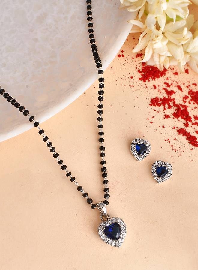 Sparkling Essesntials Blue Heart Shaped Silver Mangalsutra Set : 8905124495287