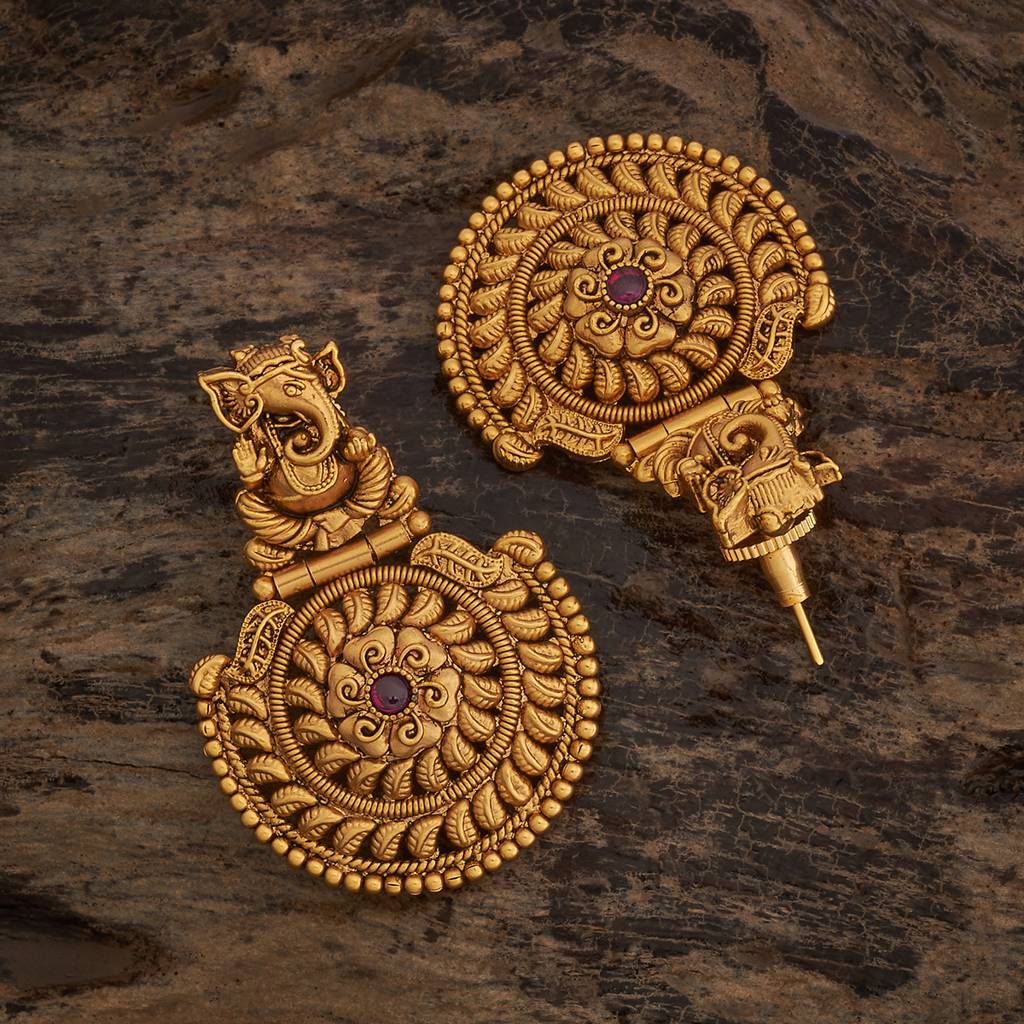Kushal'S Fashion Jewellery Ruby Gold-Plated Ethnic Antique Earring Drop Earrings-185394 : 442373
