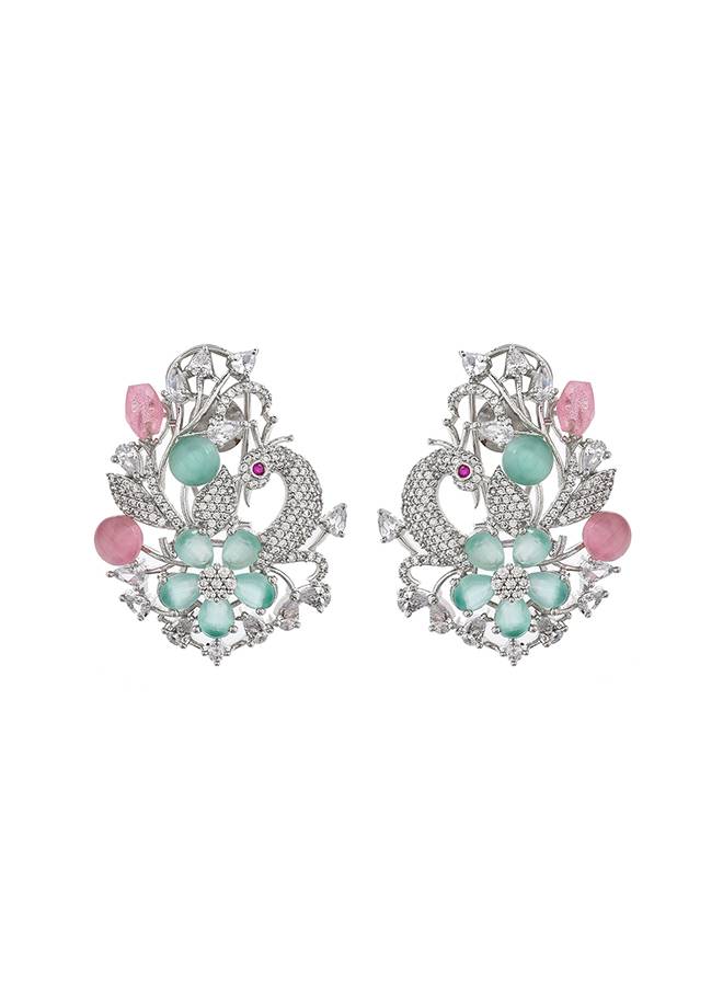 Sparkling Elegance Pink Peacock Design Earings : 8905124499575