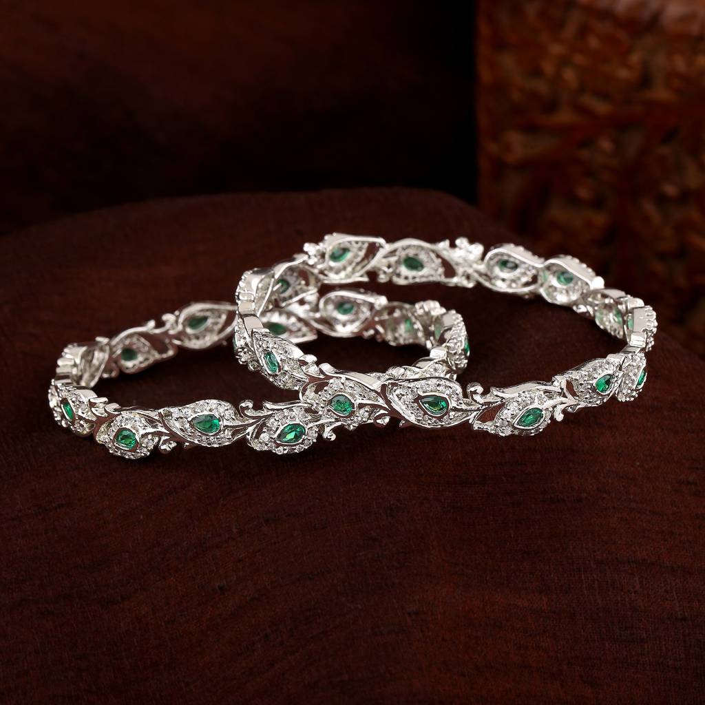Estele Rhodium Plated Cz Leafy Designer Bangle For Women : AD-002-IRBANGLE