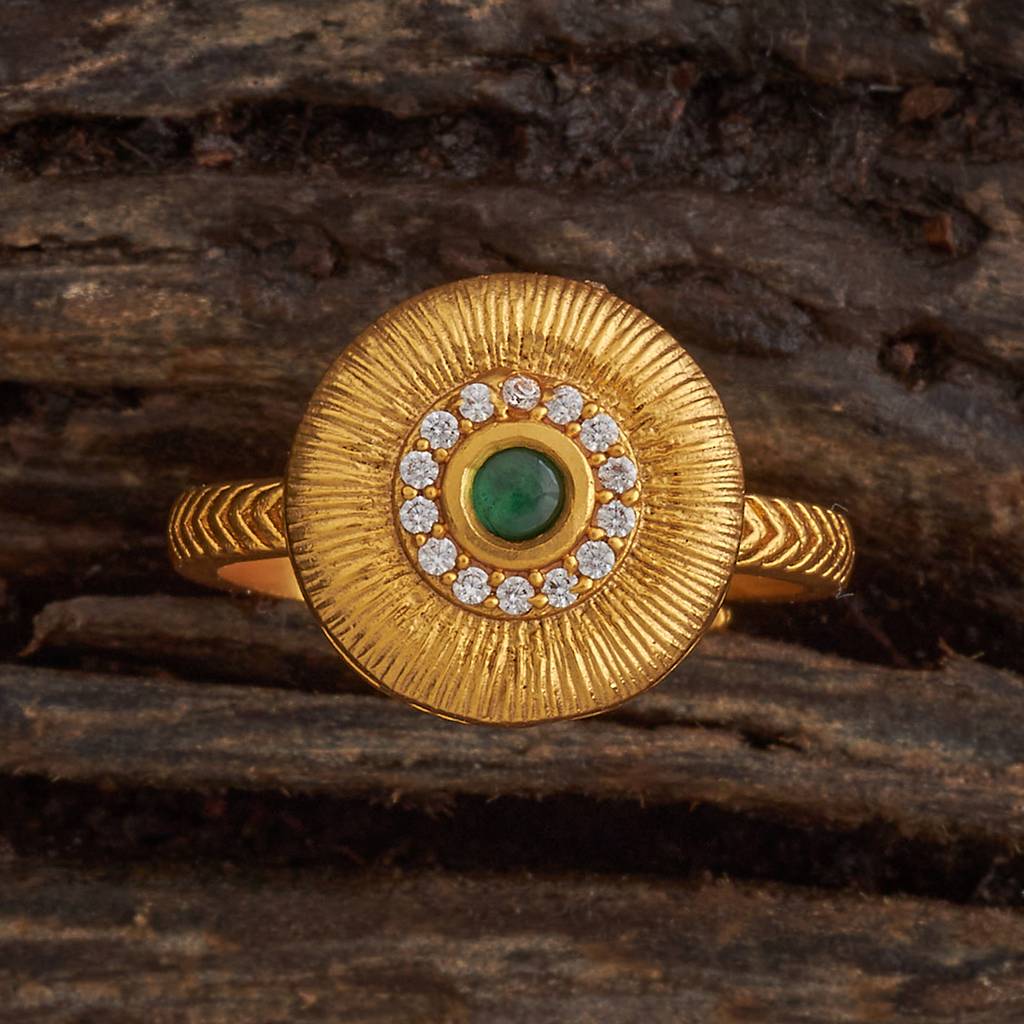 Kushal'S Fashion Jewellery Green Gold-Plated Ethnic Antique Finger Ring-182178 : 435202