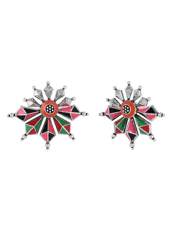 Folklore Coloured Enamel Edgy Earrings : 8905124477283