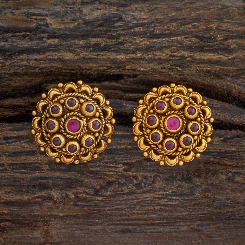 Kushal'S Fashion Jewellery Ruby Oxidised Gold-Plated Ethnic 92.5 Pure Silver Temple Studs-177451 : 425384