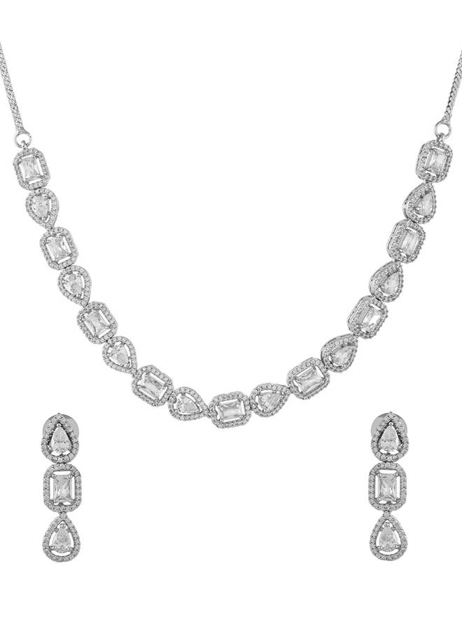 Sparkling Elegance Geometric Elegance American Diamond Necklace Set : 8905124527292