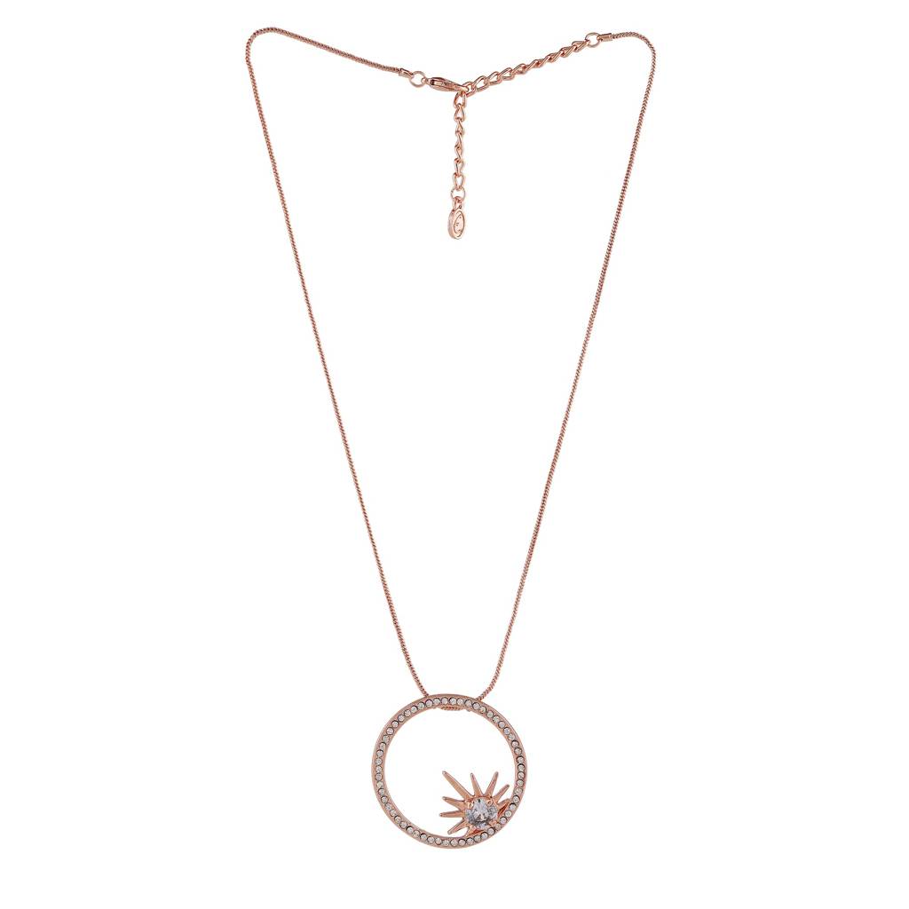 Estele Rosegold Plated Round Shaped Pendant With White Austrian Crystals For Women : 609-RGPENDANT