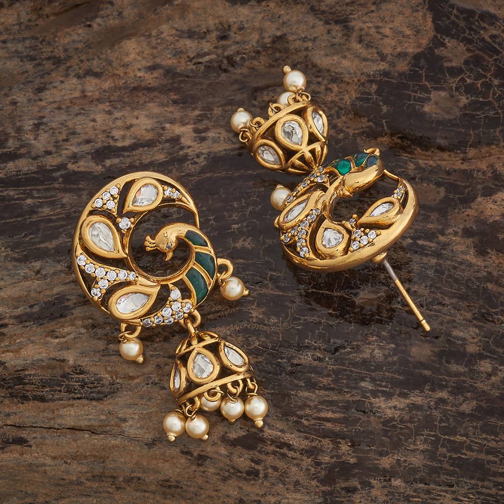 Kushal'S Fashion Jewellery Green Victorian-Plated Ethnic Kundan Drop Earrings-182264 : 435399