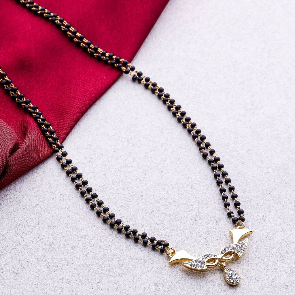 Estele Gold & Rhodium Plated Wave Drop Mangalsutra Necklace Set With Austrian Crystals For Women : EMS15010090NK