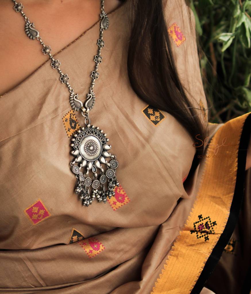 Tattva Intricate Flora Peacock Strand Charkha Drop Necklace : SE628-1-1