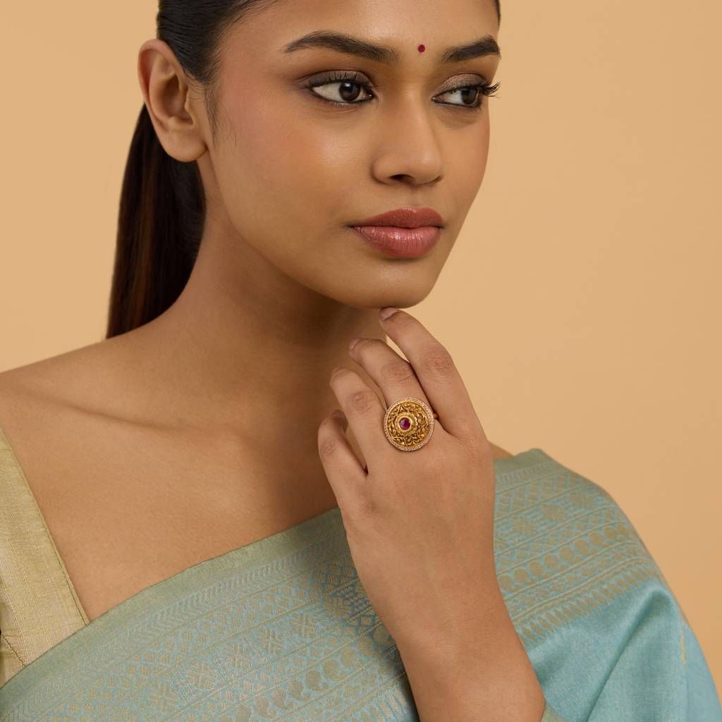 Kushal'S Fashion Jewellery Gold Plated Artificial Stones Studded-Finger Ring : 405168