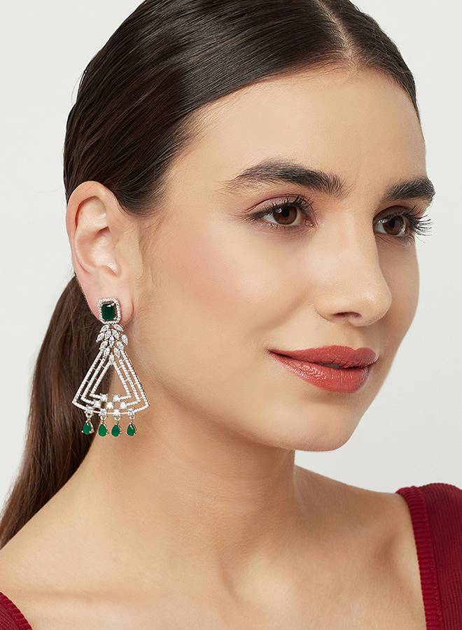 Cz Elegance Cocktail Danglers Statement Drop Earrings : 8905124459746