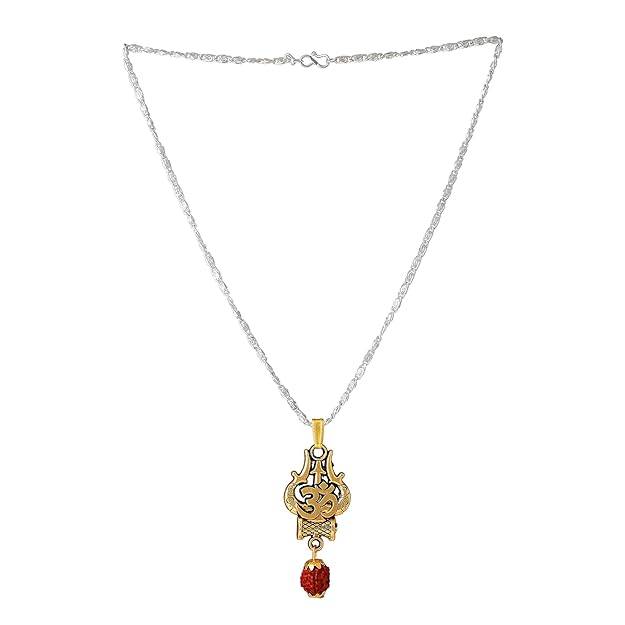 Jewelry Mahadev Om Trishul Damru Pendant For Men'S: Gold & Rhodium Plated Sacred "Shiva Bholenath Om Tris : OSAK005-2TNPENDANT