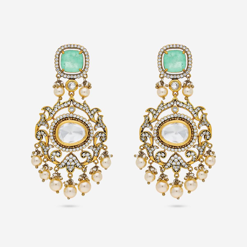 Victorian-Plated Ethnic Kundan Drops-191745 : 454150