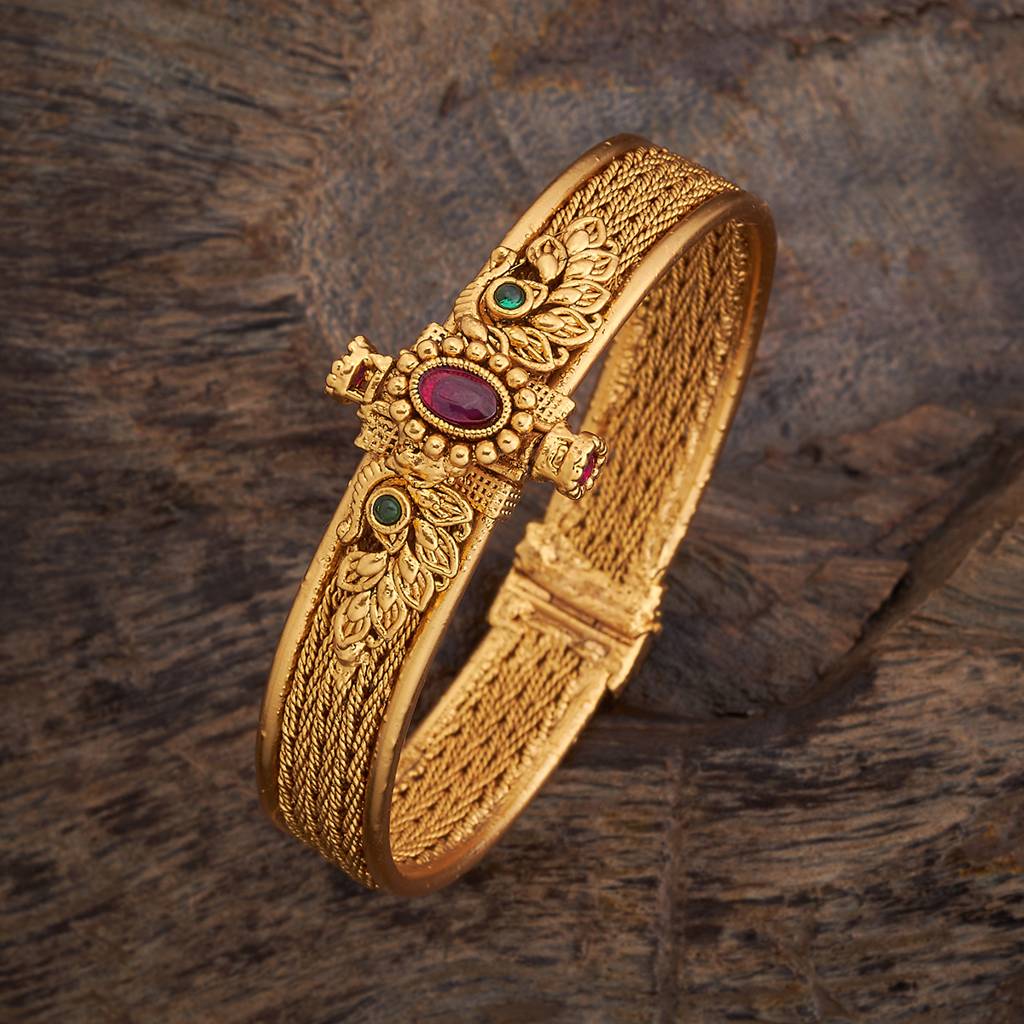 Kushal'S Fashion Jewellery Ruby-Green Gold-Plated Ethnic Antique Kada-177904 : 426263