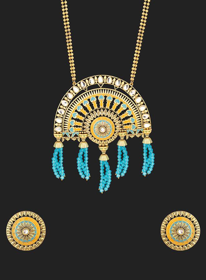 Gwalior Gold Toned Half-Dome Necklace Set : 8905124047059