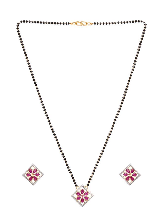 Sparkling Elegance Red Zirconia Gemstones Mangalsutra Set : 8905124472004