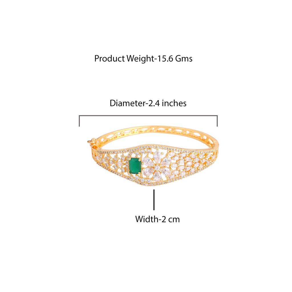 Estele Royal Shine Gold Plated American Diamond Bracelet With Green & White Stones | A Statement Of Grandeur : AD-072-IGWEGNBR