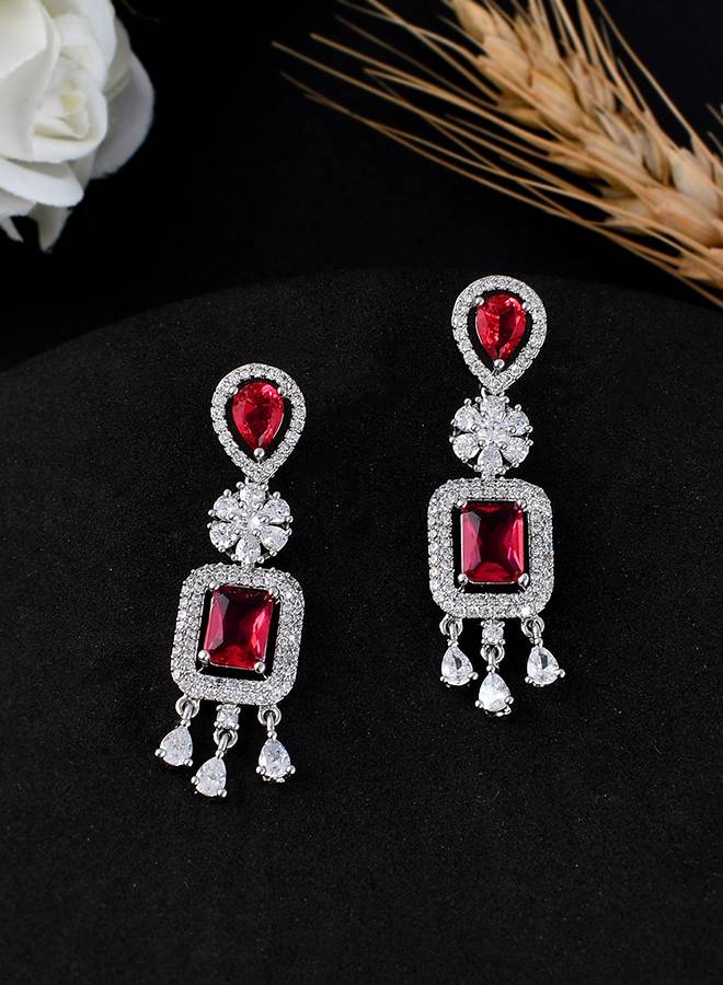 Sparkling Elegance Pink Square Cz Studded Earings : 8905124499551