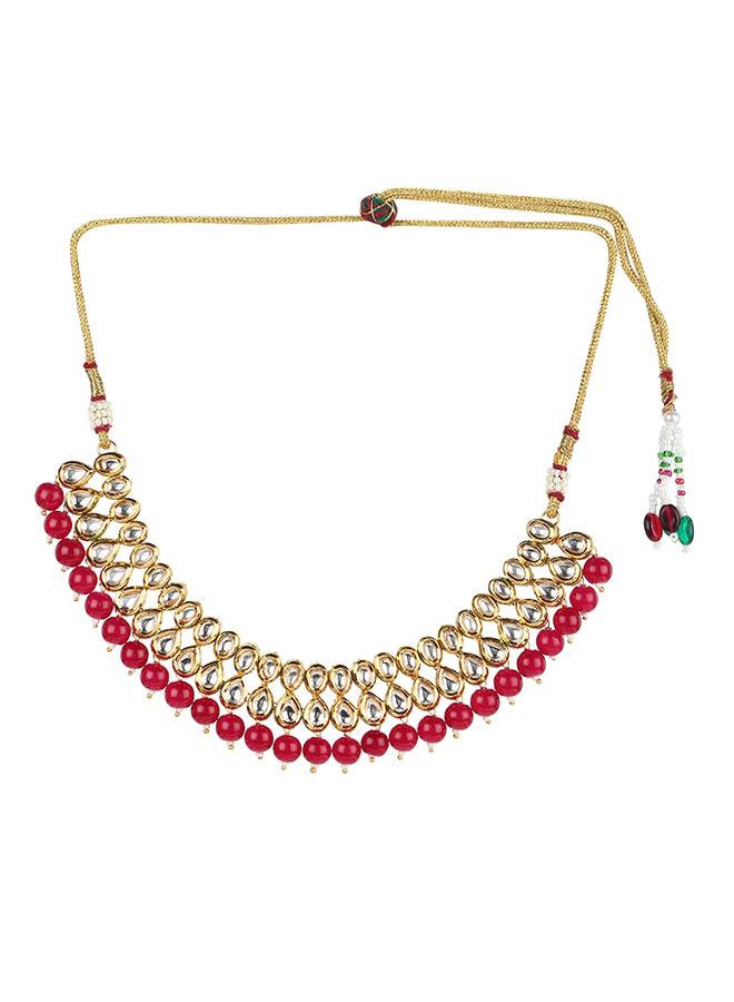 Kundan Gold Plated Brass Necklace Set-Krbom20071 : 8905124437874