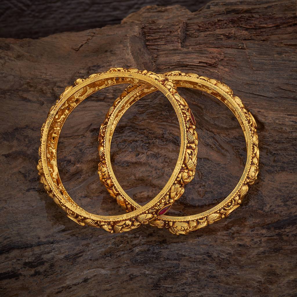 Kushal'S Fashion Jewellery Ruby Oxidised Gold-Plated Ethnic 92.5 Pure Silver Temple Bangles-175744 : 421256
