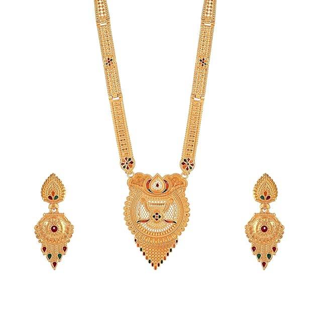 Stylish Gold Finish Traditional Temple Necklace Set With Earrings For Bridal Wear : OSAK001-IGMCNKER