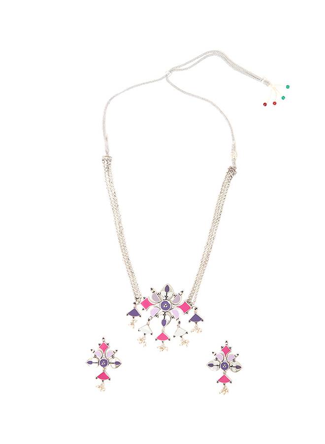 Festive Hues Colourful Silver Toned Jewellery Set : 8905124458909