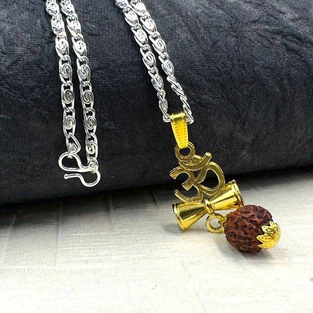 Fashion Jewelry Mahadev Om & Damru Pendant For Men'S: Gold & Rhodium Plated Spiritual "Mahadev Om & Damru : OSAK001-2TNPENDANT