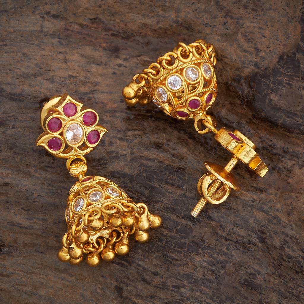 Ruby Gold-Plated Ethnic Pure Silver Temple Jhumkas-425431 : 425431