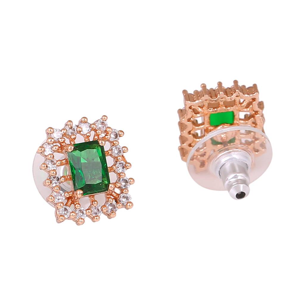 Estele Rose Gold Plated Cz Square Designer Necklace Set With Emerald Stones For Women : ADMS038-RGGNNKER