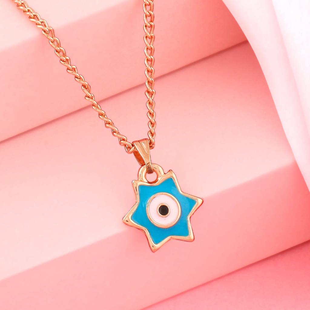 Estele Rosegold Plated Elegant Star Designer Evil Eye Charm Pendant With Chain For Women : 1015-RG-TQWEPENDANT