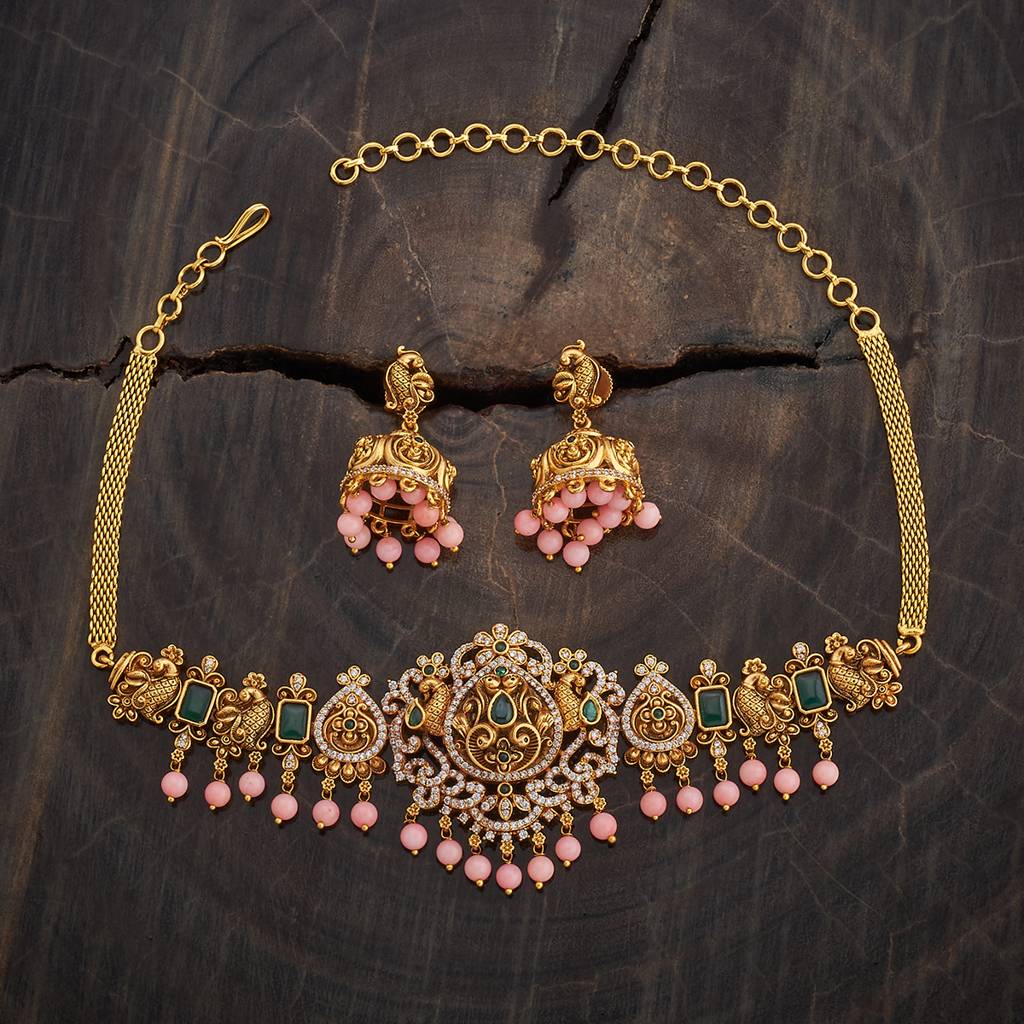 Kushal'S Fashion Jewellery Green Gold-Plated Ethnic Antique Jewellery Set -182699 : 436239