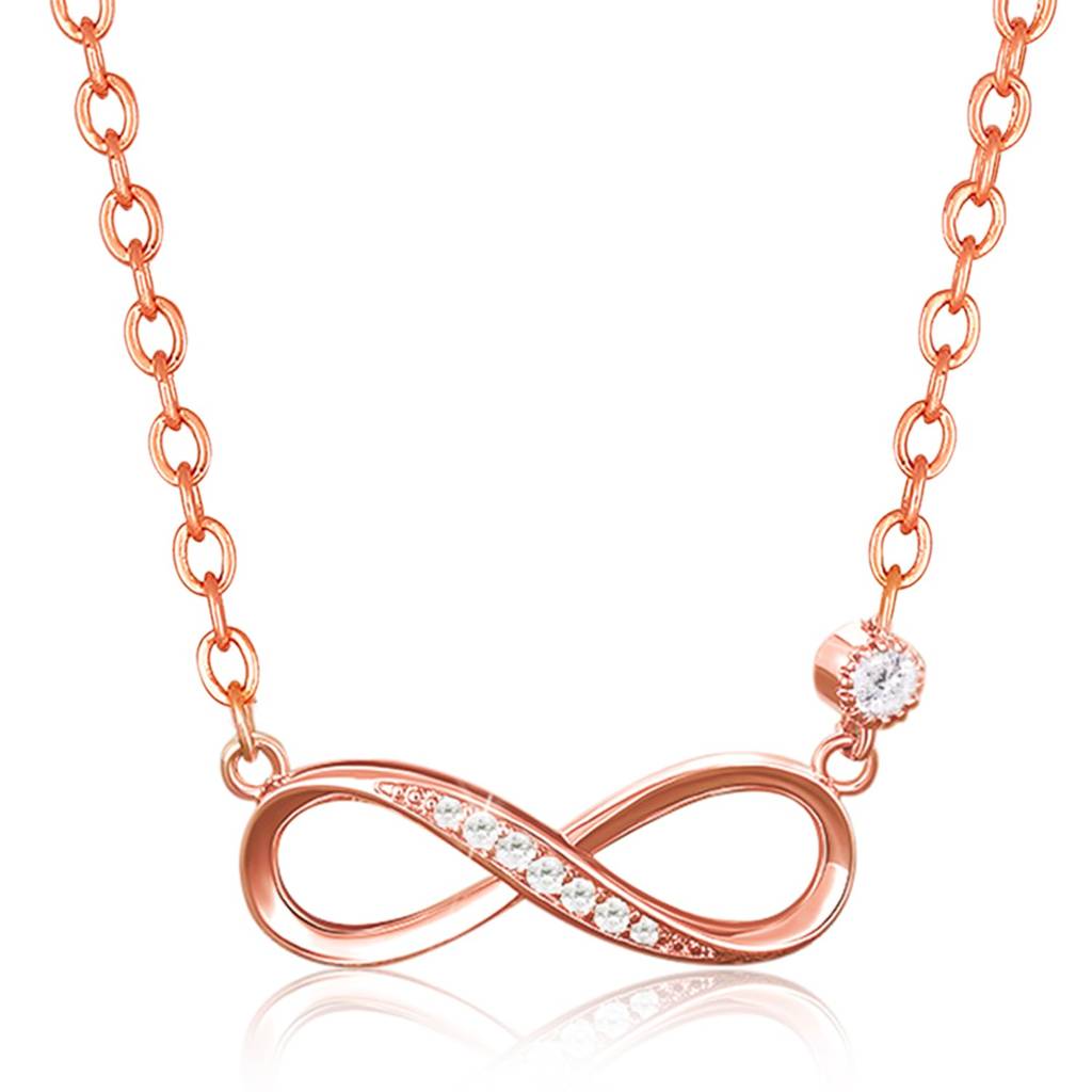 Rose Gold Plated Cubic Zirconia Studded Infinity Design Pendant Chain Necklace Stylish Fashion Jewellery For Women : PX8P180C