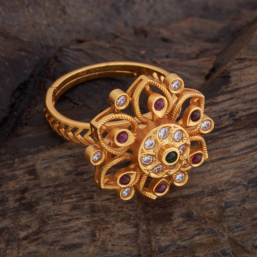 Kushal'S Fashion Jewellery Ruby-Green Gold-Plated Ethnic Antique Finger Ring-176953 : 424262