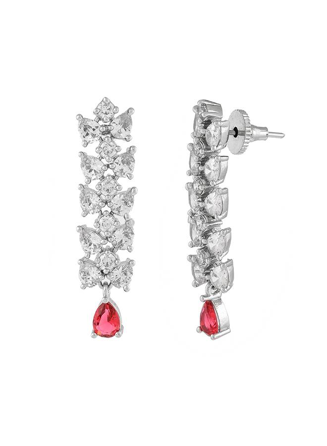 Sparkling Elegance Red And White Cz Dangler Earrings : 8905124507867